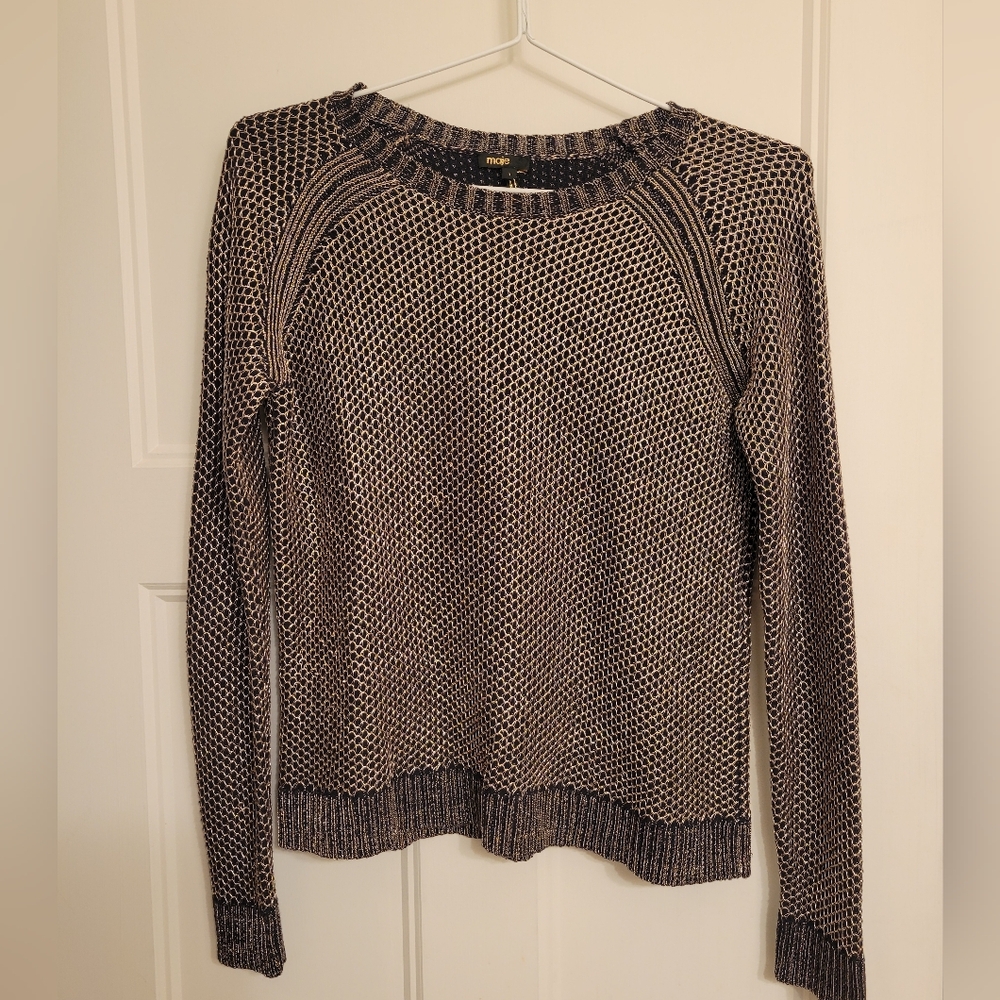 Maje Two-Tone Black and Cream Knit Sweater